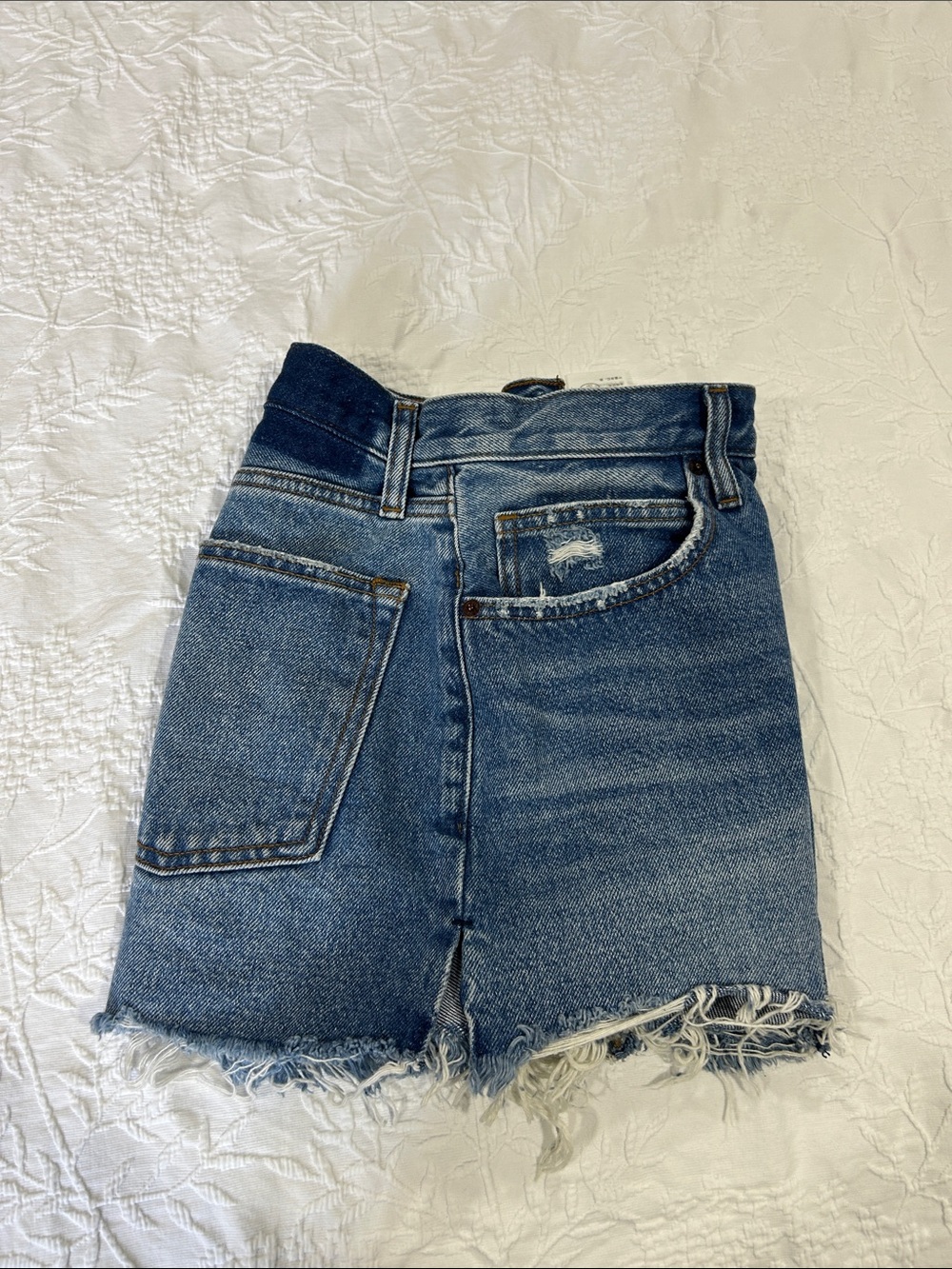 Abercrombie & Fitch Distressed Button-Fly Blue Denim Shorts - Picture 5 of 6